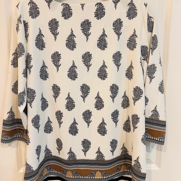 Charter Club Cream and Black Paisley Blouse - Picture 3 of 5